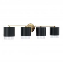 Capital 153041RK-549 - 4-Light Cylindrical Metal Vanity in Matte Black with Matte Brass Interior and Seeded Glass