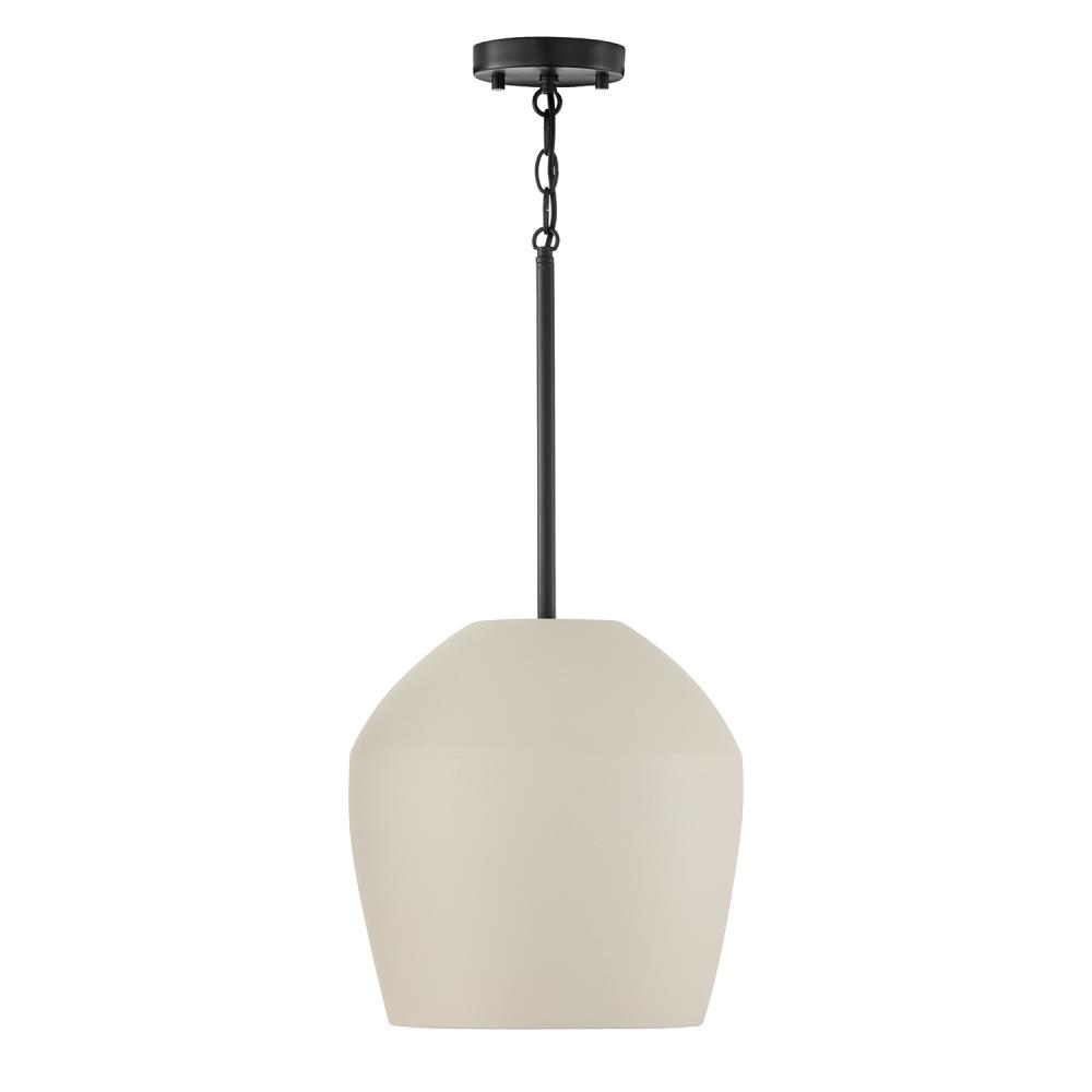 1-Light Handcrafted Terracotta Pendant in Ivory and Matte Black